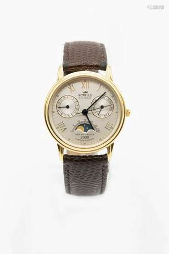 A LADY'S 14CT GOLD SEWILLS STRAP WATCHÂ . Circular