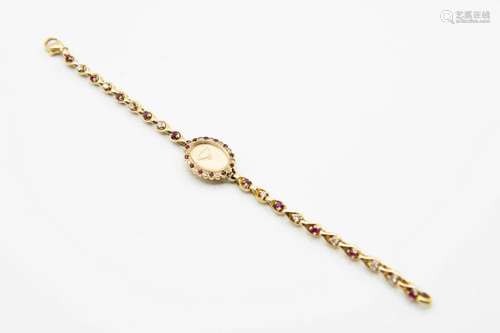 A LADY'S RUBY AND DIAMOND SET BEUCHE GIROD BRACELET