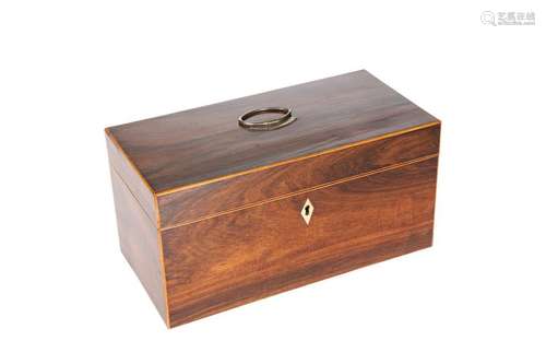 A REGENCY ROSEWOOD TEA CADDY, of rectangular form with