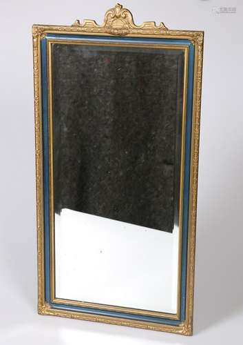 A PAIR OF BLUE AND GILT MIRRORS IN PERIOD STYLE, 20th