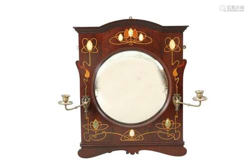 A FINE ART NOUVEAU INLAID MAHOGANY HALL MIRROR BY