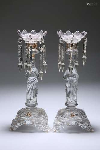 A PAIR OF PARCEL-GILT MOULDED GLASS TABLE LUSTRES, of