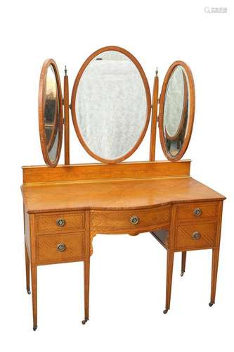 AN EDWARDIAN SATINWOOD DRESSING TABLE, with mirror