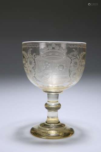 A LARGE BOHEMIAN ENGRAVED ARMORIAL GOBLET, LATE 18TH