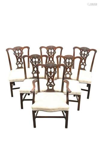 A SET OF SIX VICTORIAN CHIPPENDALE STYLE MAHOGANY