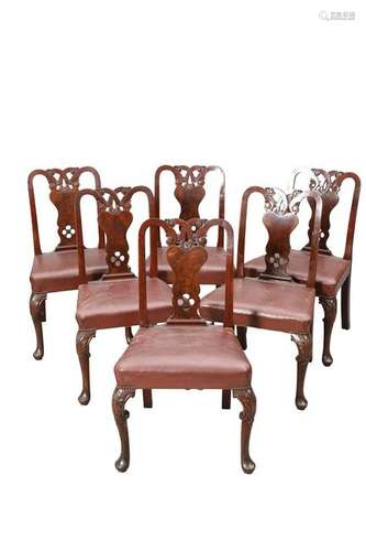 A SET OF SIX CHIPPENDALE STYLE MAHOGANY DINING CHAIRS,