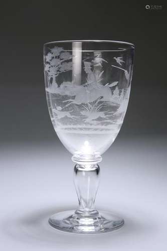 HUNTING INTEREST: A LARGE ENGRAVED RUMMER, 19TH