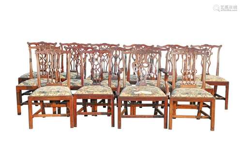 A HARLEQUIN SET OF FIFTEEN GEORGE III MAHOGANY DINING