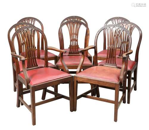 A SET OF EIGHT HEPPLEWHITE STYLE MAHOGANY DINING