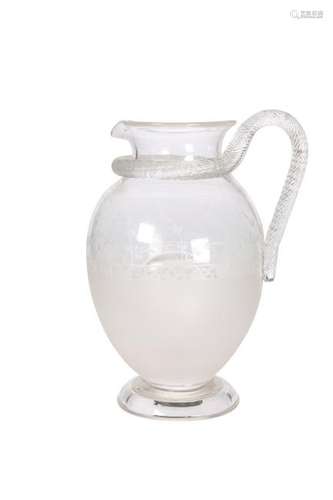 A 19TH CENTURY ENGRAVED AND FROSTED GLASS WATER JUG