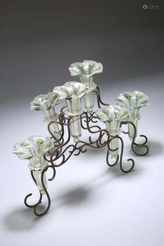 A PAIR OF ART NOUVEAU WROUGHT-IRON AND GLASS EPERGNES,