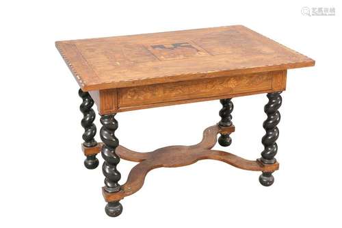 A DUTCH WALNUT, MARQUETRY AND EBONISED SIDE TABLE, the