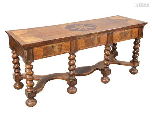 A DUTCH INLAID WALNUT CONSOLE TABLE, the rectangular