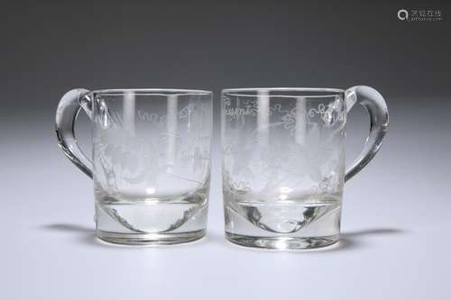 A PAIR OF NEWCASTLE GLASS ALE TANKARDS, c.1870,