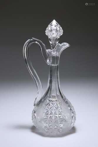 A 19TH CENTURY CUT AND ETCHED GLASS CLARET JUG, etched