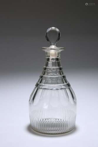 A REGENCY CUT-GLASS DECANTER, with facet cut neck and