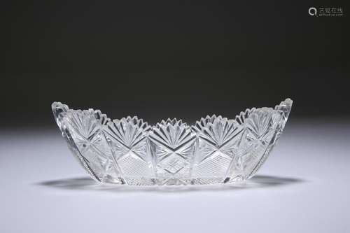 A CUT-GLASS OVAL DISH, PROBABLY IRISH, with Van Dyke