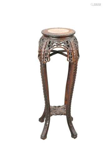 A CHINESE MARBLE-INSET HARDWOOD PLANTSTAND, c.1900, the