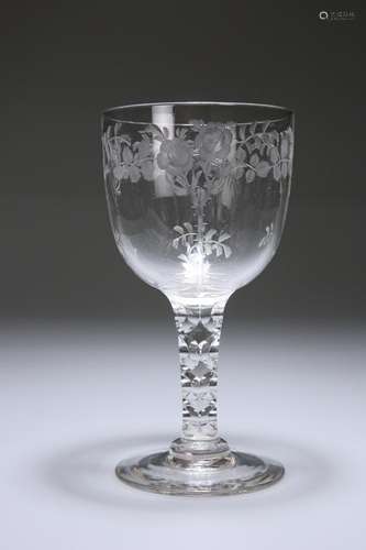 A LARGE 19TH CENTURY GOBLET, the circular bowl etched