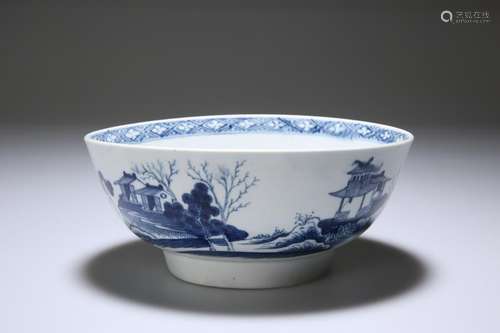 A WORCESTER BLUE AND WHITE BOWL, c.1765, decorated with