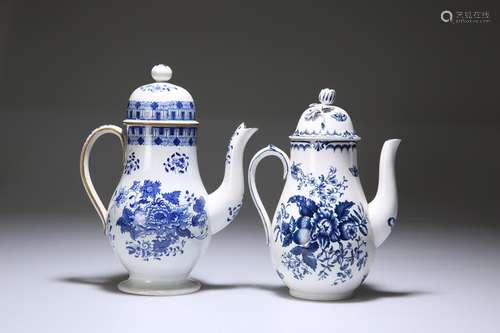 TWO BLUE AND WHITE COFFEE POTS, the first Booths