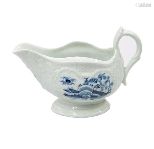 AN ENGLISH BLUE AND WHITE CREAM BOAT, PROBABLY