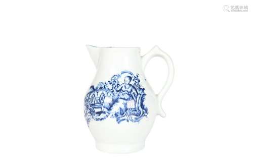 A LOWESTOFT CREAM JUG, c.1775, printed in blue with the