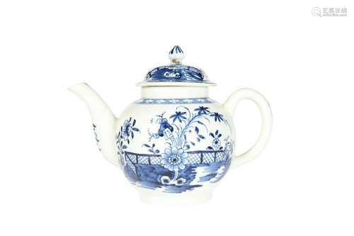 A LOWESTOFT BLUE AND WHITE TEAPOT, c.1770, decorated