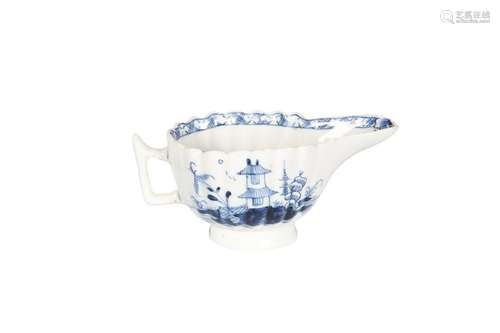 A LOWESTOFT REEDED CREAM BOAT, with square handle, blue