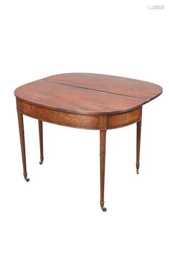 A REGENCY MAHOGANY FOLDOVER TEA TABLE, D-shaped with