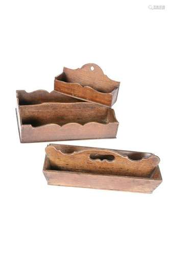 TWO EARLY 19TH CENTURY OAK CUTLERY TRAYS, with two