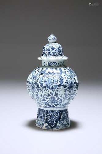 A DUTCH DELFT BLUE AND WHITE VASE AND COVER, 18TH