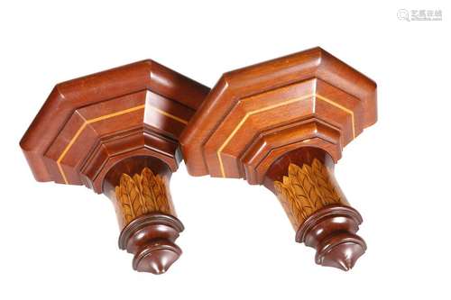 A PAIR OF SATINWOOD INLAID MAHOGANY WALL BRACKETS, each