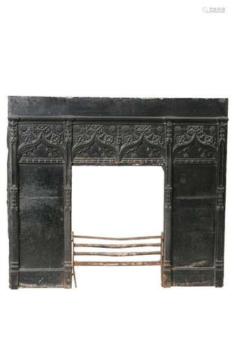 A LARGE CAST IRON FIRE SURROUND BY THOMAS ELSLEY & SON,