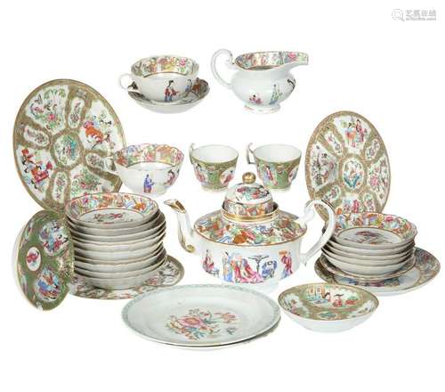 A GROUP OF CANTONESE FAMILLE ROSE TEA WARES, 19TH