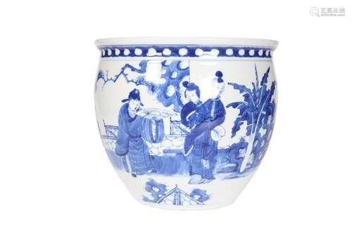 A CHINESE BLUE AND WHITE JARDINIERE, painted with