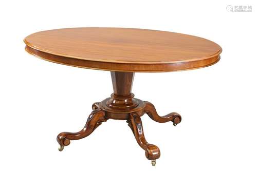 A VICTORIAN MAHOGANY OVAL LOO TABLE, the tilt-top with