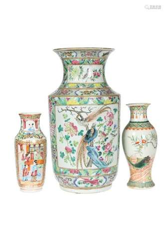 THREE CHINESE PORCELAIN VASES, the first a large