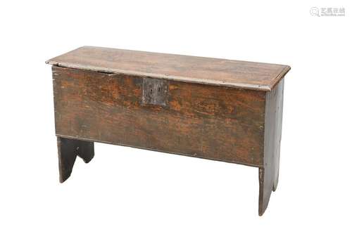 A 17TH CENTURY BOARDED OAK CHEST, of six plank