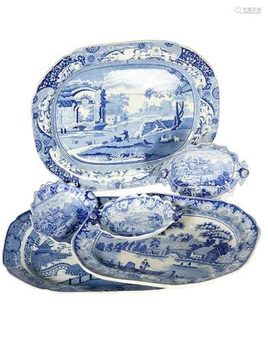 A GROUP OF 19TH CENTURY TRANSFER-PRINTED BLUE AND WHITE