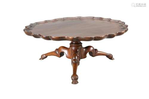 A 19TH CENTURY MAHOGANY LAZY SUSAN, the piecrust top