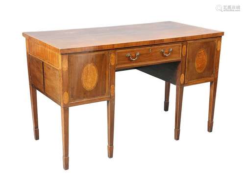 A GEORGE III INLAID MAHOGANY SIDEBOARD, the crossbanded