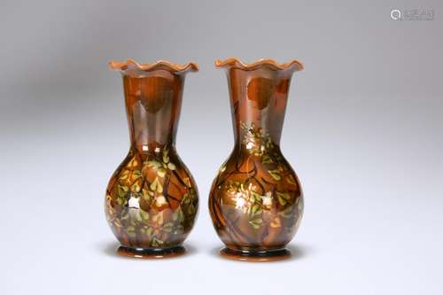 A PAIR OF LINTHORPE POTTERY VASES, each painted with