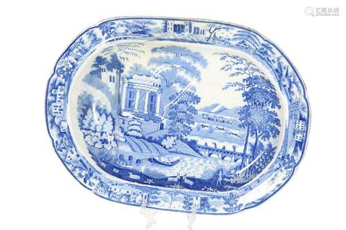 A LEEDS POTTERY BLUE TRANSFER-PRINTEDÂ WELL AND TREE