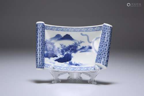 A 19TH CENTURY ARITA BLUE AND WHITE DISH, of shaped