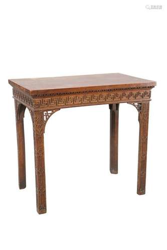 A MAHOGANY SIDE TABLE IN CHIPPENDALE STYLE, probably