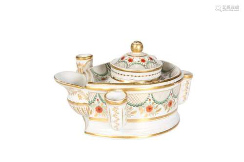 A REGENCY PORCELAIN INKSTAND, c.1810, of shaped