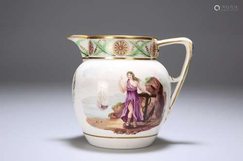 AN ENGLISH EARTHENWARE JUG, painted to one side with