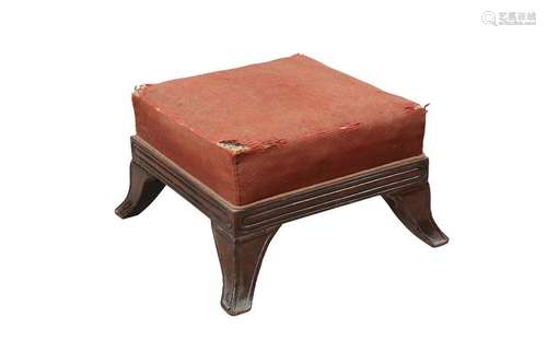 A REGENCY ROSEWOOD SABRE LEG FOOTSTOOL, square with