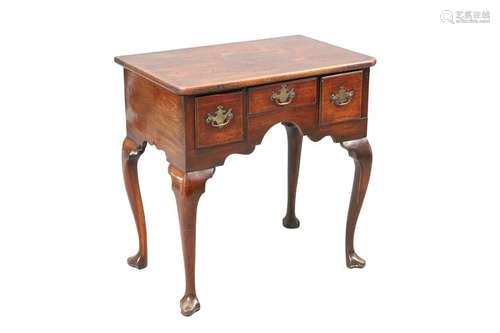 A GEORGE III MAHOGANY LOWBOY, with three drawers fitted